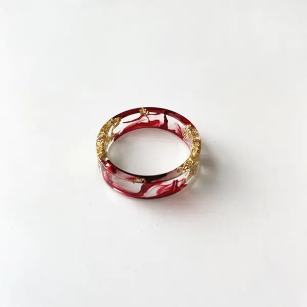 💎: Colorful Handmade Resin Ring with Dried Flowers & Gold Foil - Botanical Art Jewelry