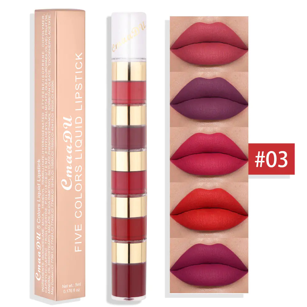 💄: Waterproof 5 Color Matte Lip Gloss Set with Bamboo Joint – Long-Lasting Lip Makeup