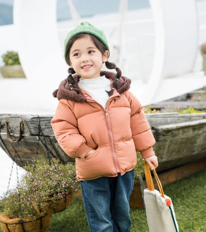 🧸: Cute Teddy Hat Cotton Jacket for Kids - Playful Winter Coat