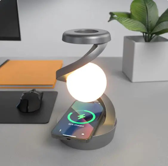 🌙: Rotating Moon Desk Lamp with Wireless Phone Charging, Sensor Control, and Night Light Function