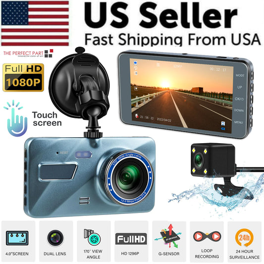 📱 4" Touch Screen Dash Cam - 1080P Dual Lens Front & Rear DVR