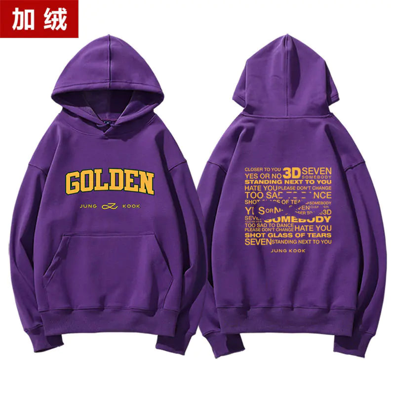👗: Jungkook Golden Album Hoodie - Fleece Pullover Top
