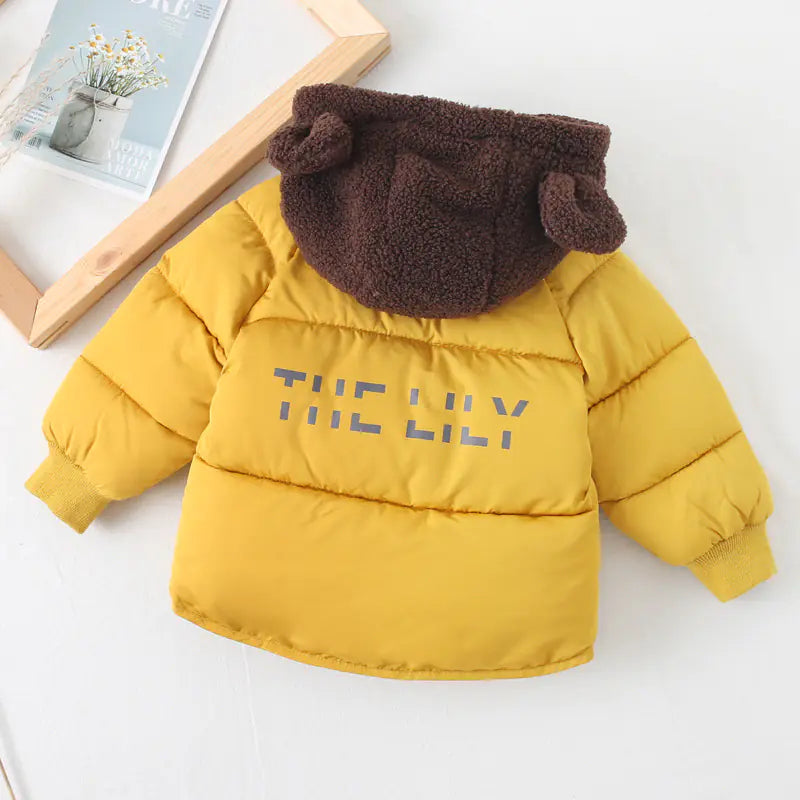 🧸: Cute Teddy Hat Cotton Jacket for Kids - Playful Winter Coat