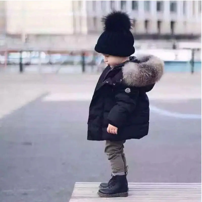🧥: Kids' Cotton Jacket with Fur Collar - Hooded Winter Coat