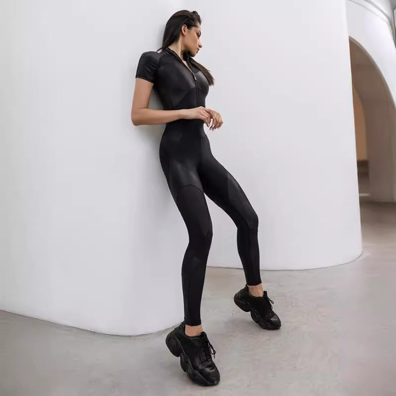 🧘: Women's Spring Stitching Short-sleeved Yoga Jumpsuit