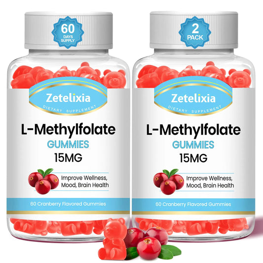 🍇: L-Methylfolate 15mg Gummies with B12 - Cranberry Flavor (2 Pack)