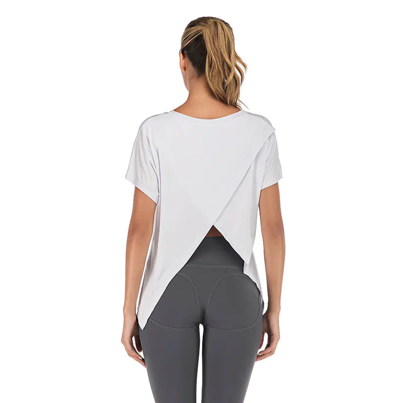 👕 Women's V-Neck Sports T-Shirt - Open Back Loose Fit Athleisure Top