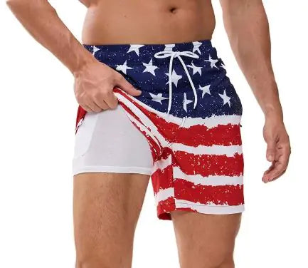 Men's Quick-Dry Double-Layer Beach Swim Trunks