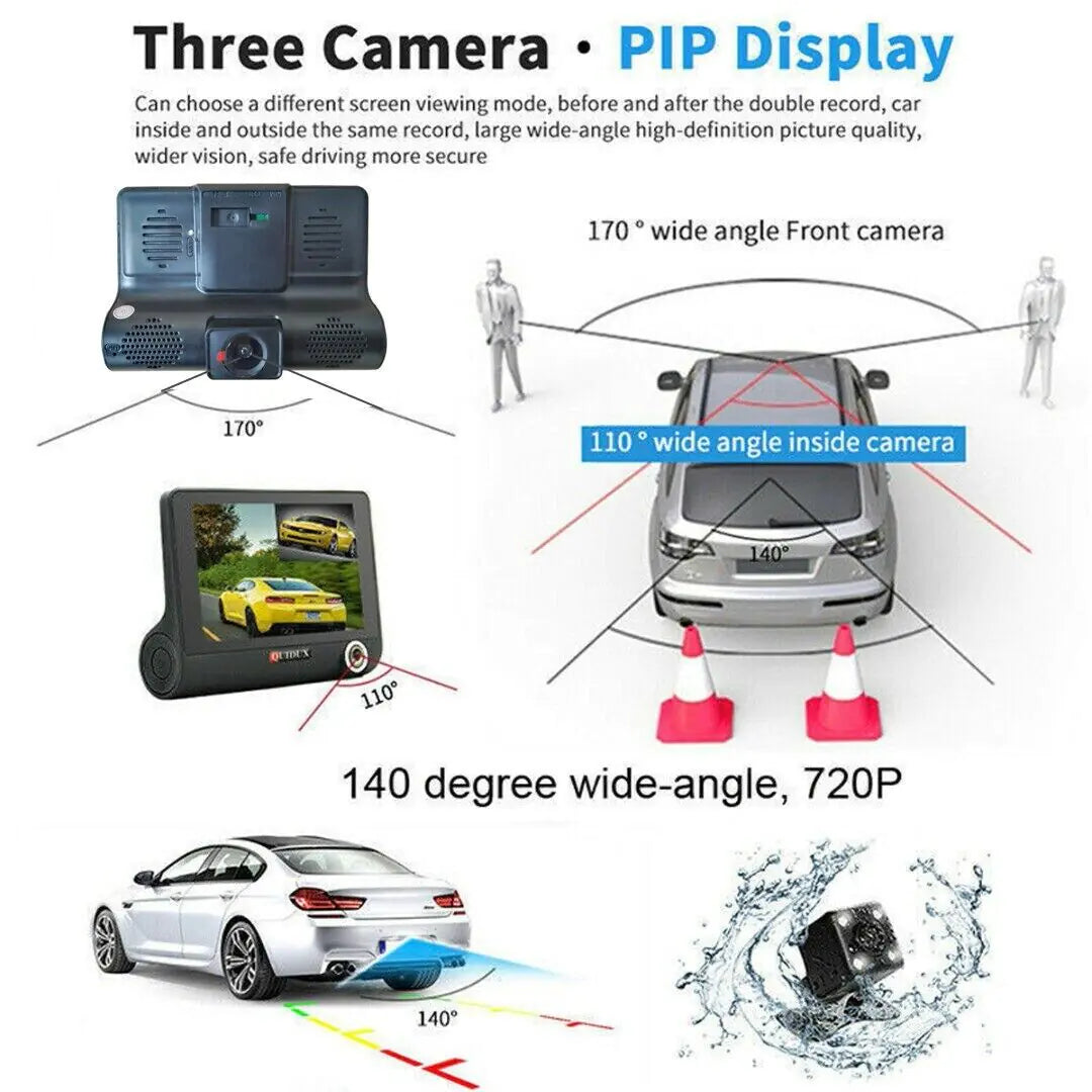 📹: 1080P 4" Dual Lens Car DVR - HD Rearview Dash Cam with G-Sensor