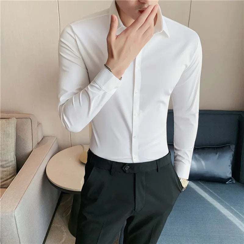 👔: Men's Korean Style Slim Stretch Long Sleeve Shirt