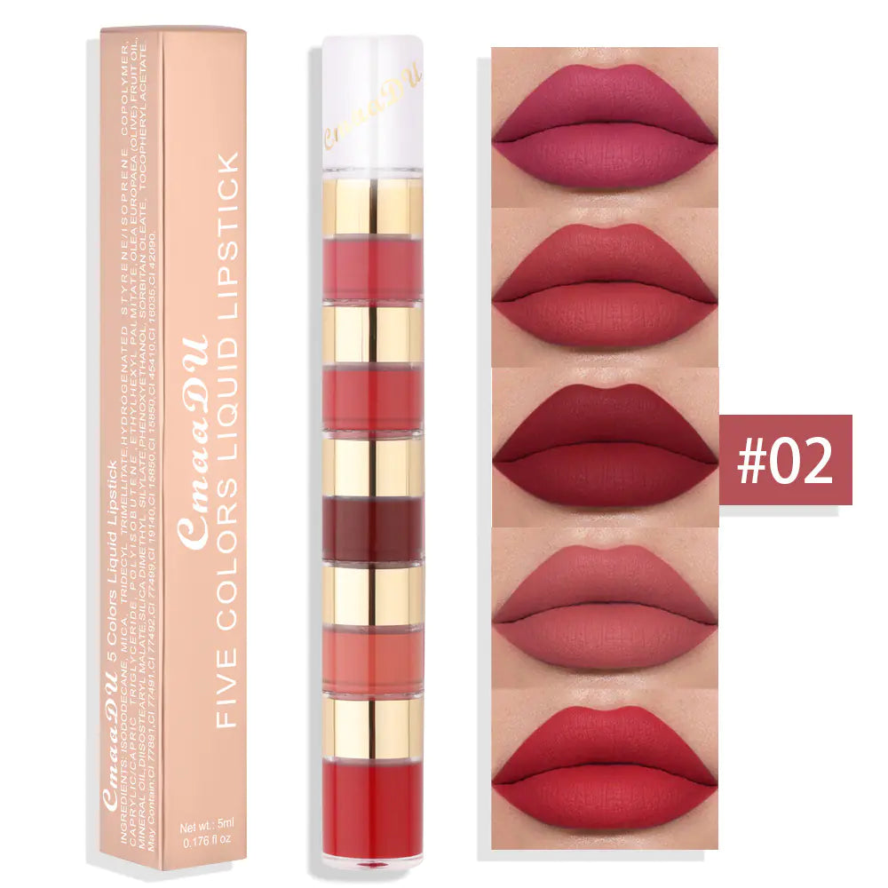 💄: Waterproof 5 Color Matte Lip Gloss Set with Bamboo Joint – Long-Lasting Lip Makeup