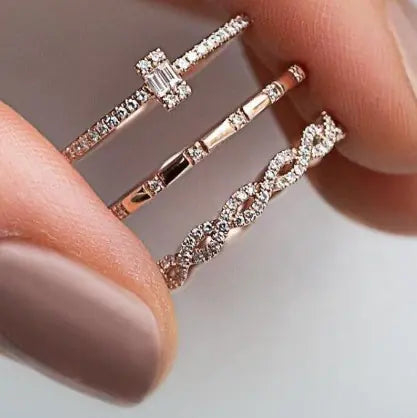 💎: Square Zirconia Ring Set - Three Piece Stackable Collection