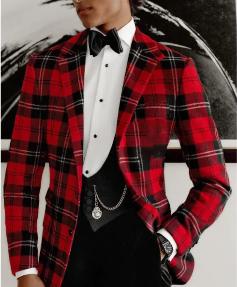 Men's Single Row Two Button Plaid Blazer