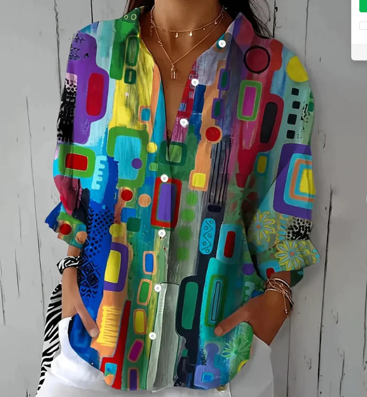 🌸: Joan Vintage Floral Print Blouse - Abstract Art Design Top