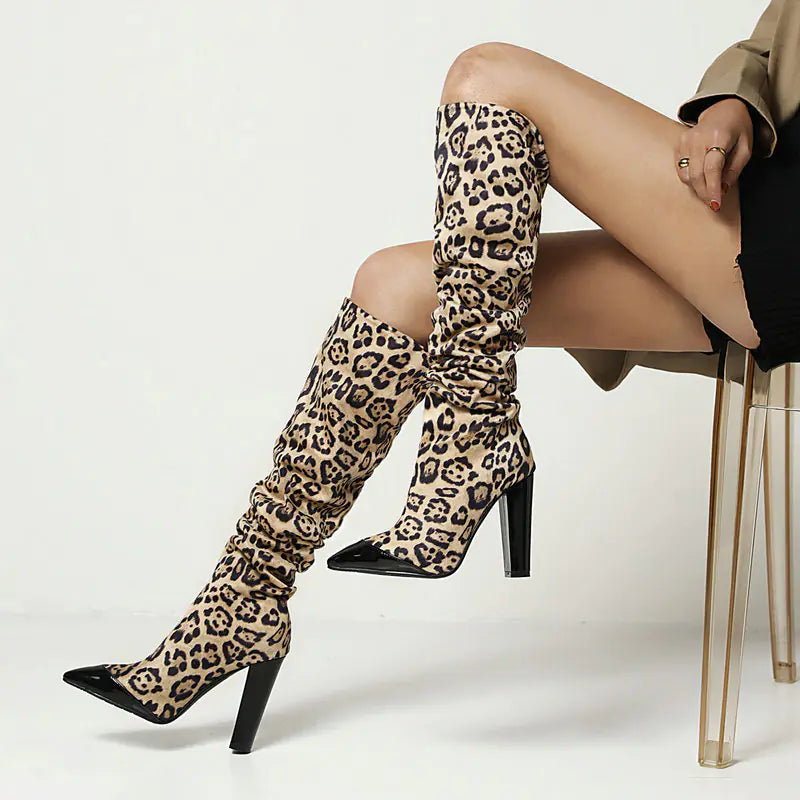 👢: Women's High Heel Thick Knee-High Knight Boots
