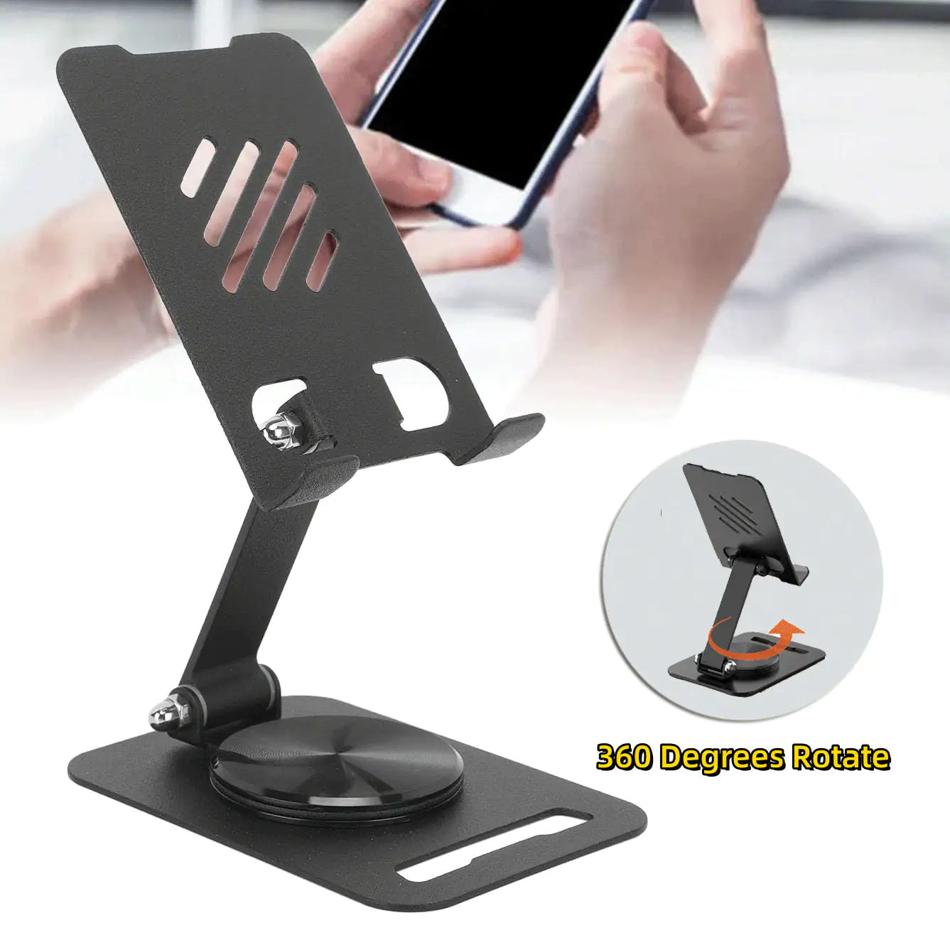 📱: 360° Rotating Metal Phone Stand - Adjustable Desktop Tablet Holder
