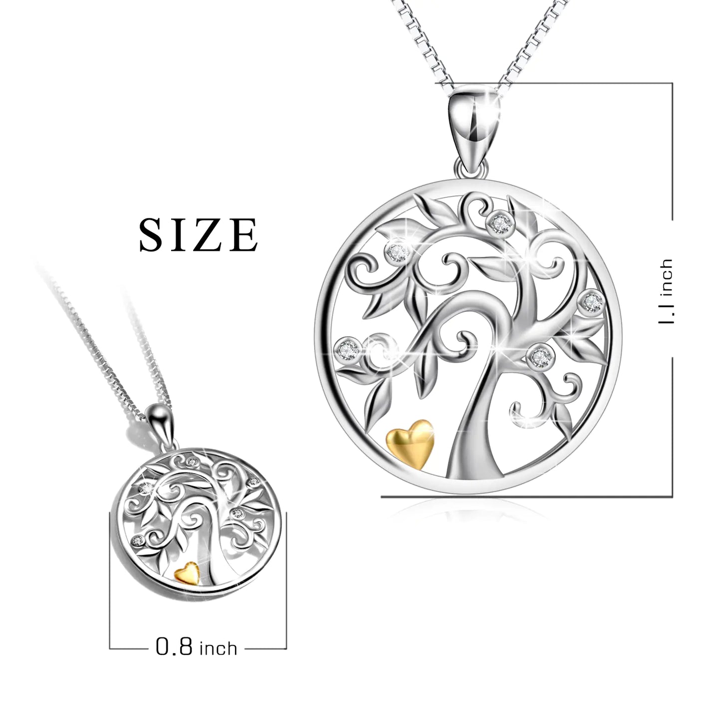 🌳: Lucky Tree Pendant, Gold-Plated Heart Necklace, 925 Silver