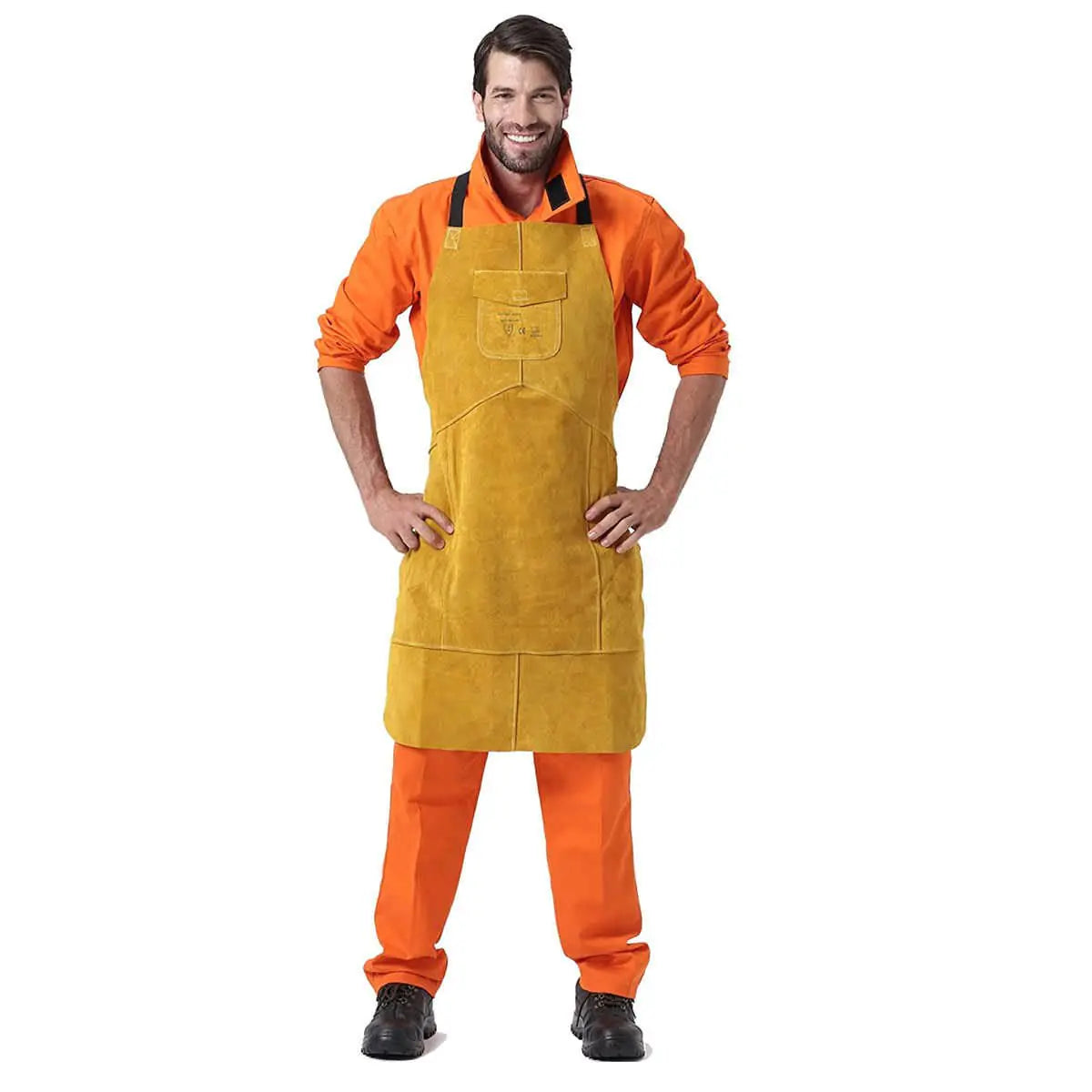 🔥: Brown Leather Breast Apron for Electric Welding Use