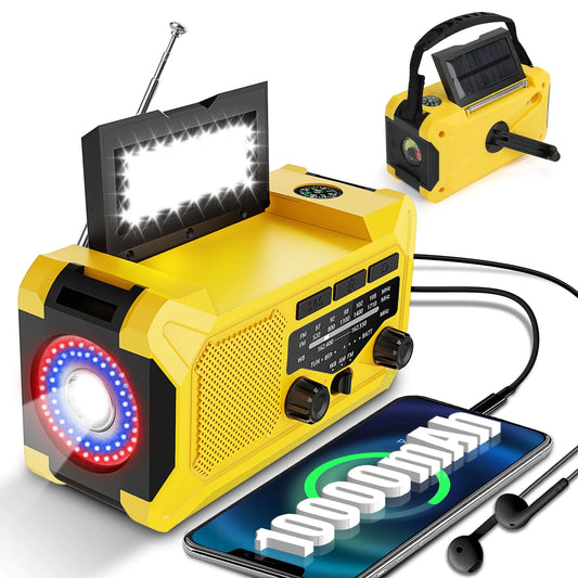 📻 Solar Hand Crank Emergency Radio - 10000mAh Battery AM/FM/NOAA Weather Radio