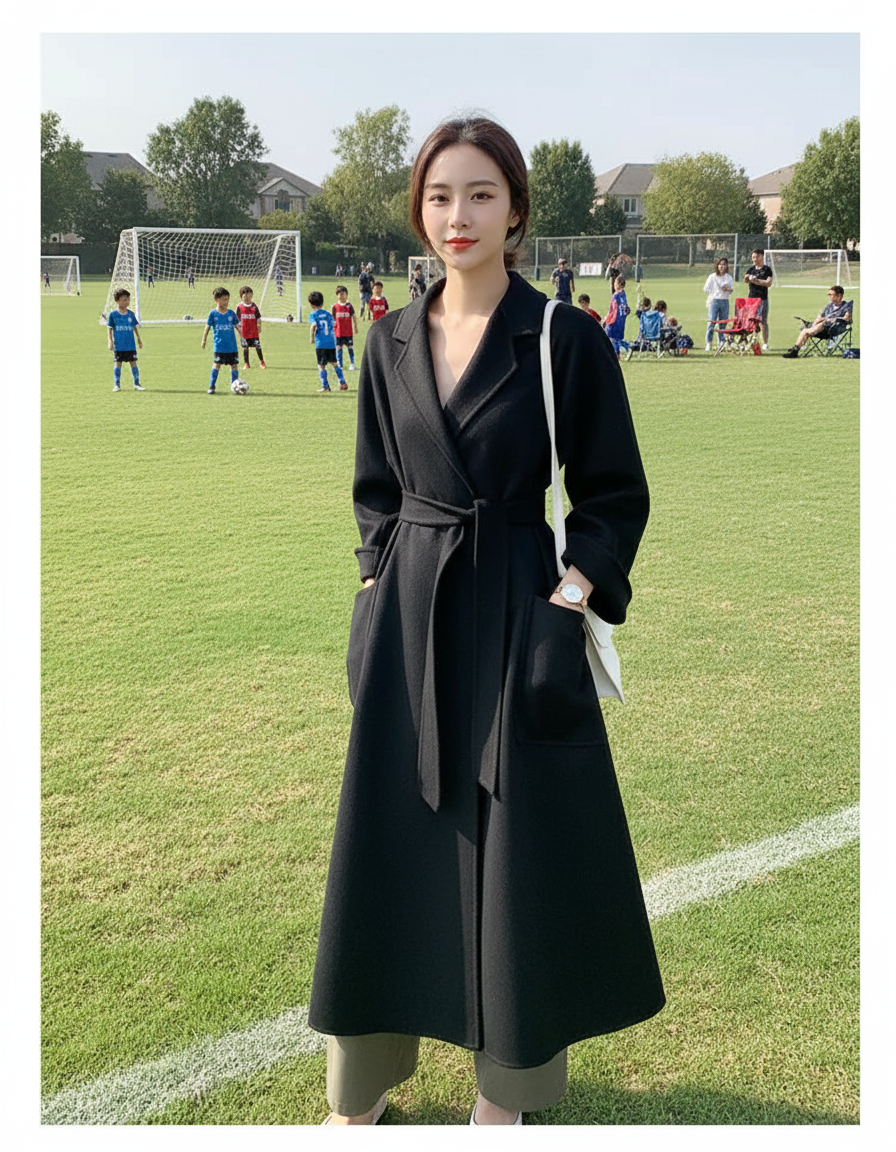 🧥: Camel Color Double-Sided Cashmere Coat for Women