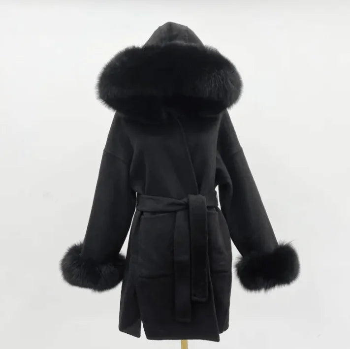 🧥: Fur Collar Hooded Woolen Coat - Sophisticated Winter Outerwear