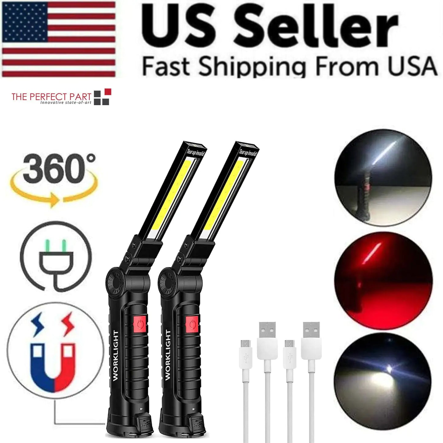 🔦 Rechargeable LED COB Work Light - Magnetic Base Mechanic Flashlight