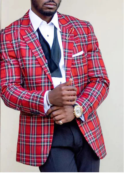 Men's Single Row Two Button Plaid Blazer