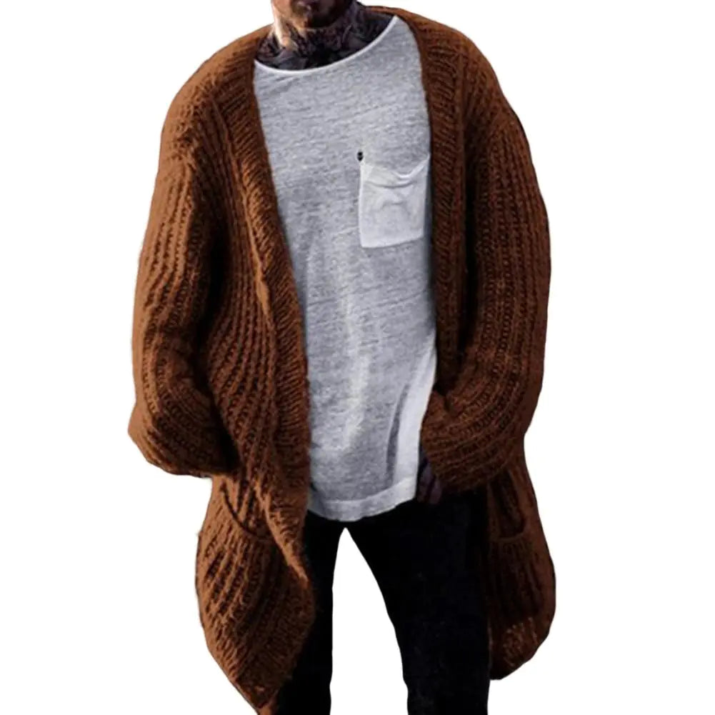 🧥: Men's Mid-Length Knitted Cardigan Sweater for Winter