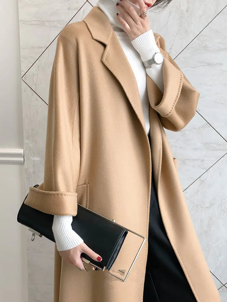 🧥: Camel Color Double-Sided Cashmere Coat for Women