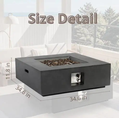 🔥: Outdoor Propane Fire Pit Table, Square Stone 35-inch Planter Base, 50,000 BTU Stainless Steel Burner