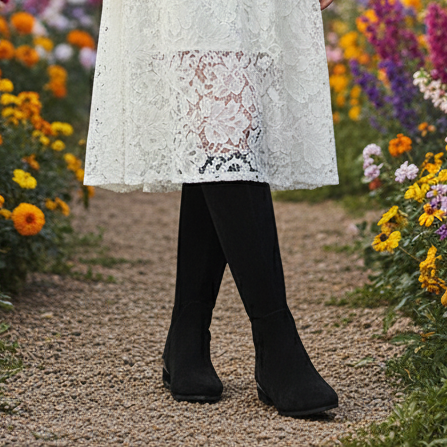 👢: Women's Leather Thick Heel High Boots - Knight Style