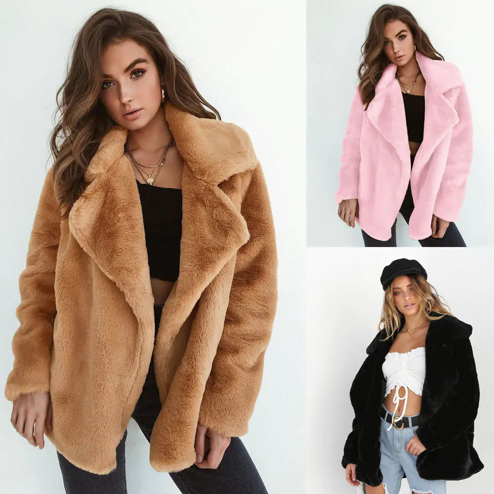 🧥: Fashionable Women's Plush Collar Autumn Winter Coat