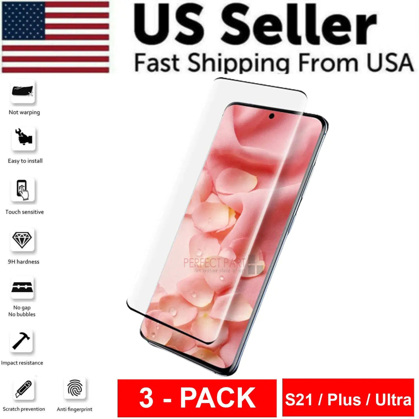 📱: 3-Pack Tempered Glass Screen Protector for Samsung Galaxy S21 Plus Ultra