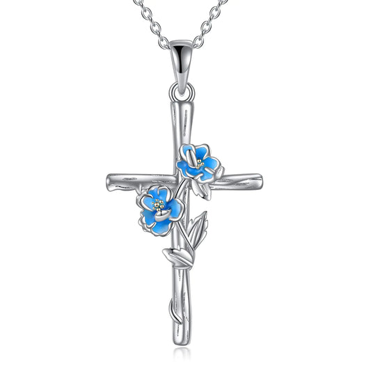 💎: LUHE Sterling Silver Cross Necklace - Birth Flower Peony Pendant USA Made