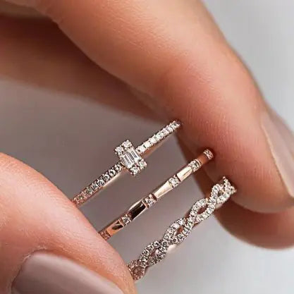 💎: Square Zirconia Ring Set - Three Piece Stackable Collection