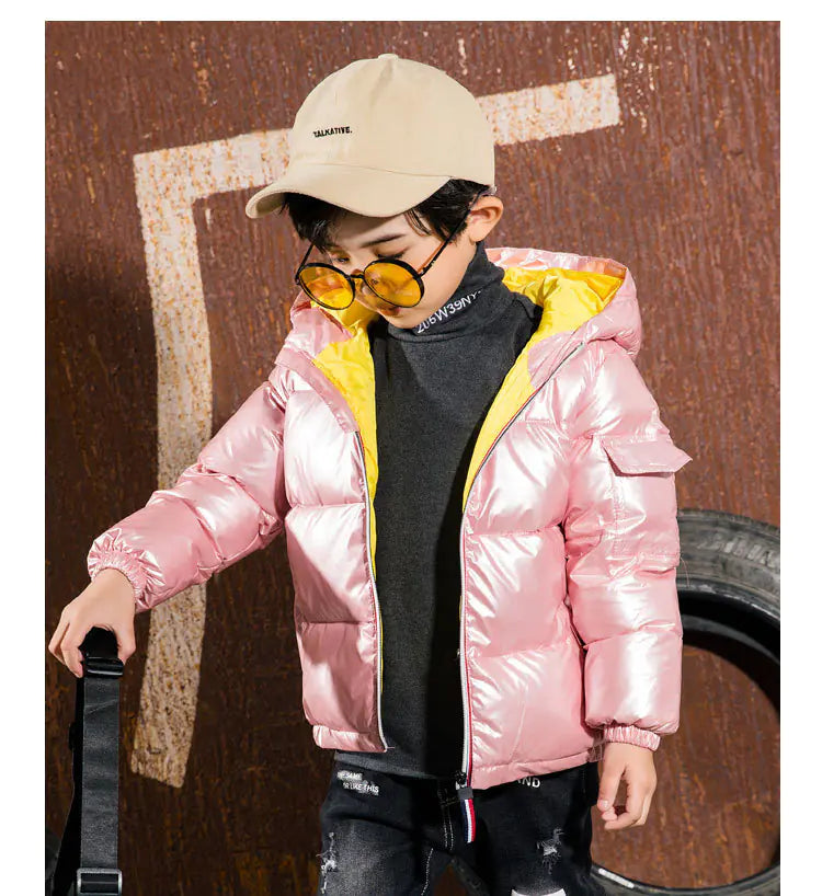 🧥: Shiny Down Jacket for Kids - Lightweight Winter Outerwear
