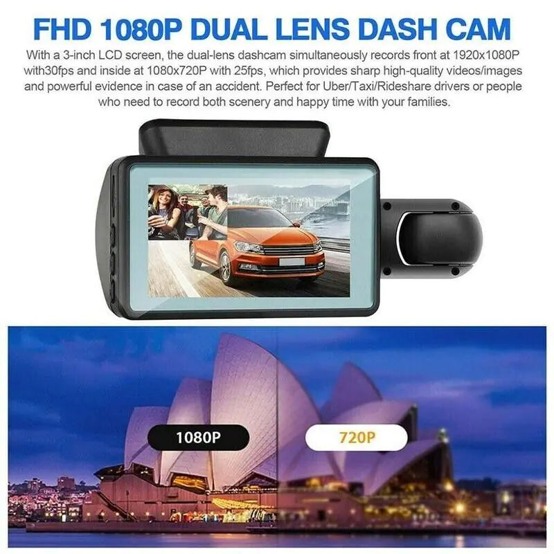 🚗: 1080P Dual Lens Car DVR - Front & Inside Camera with G-Sensor