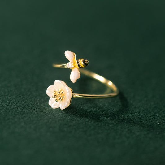 🐝: 925 Silver Bee Shell Ring for Women