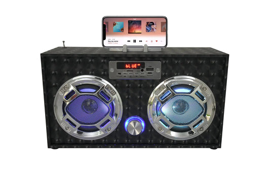 📻 Wireless Express Boombox Speaker - Retro Bluetooth with LED Lights & FM Radio