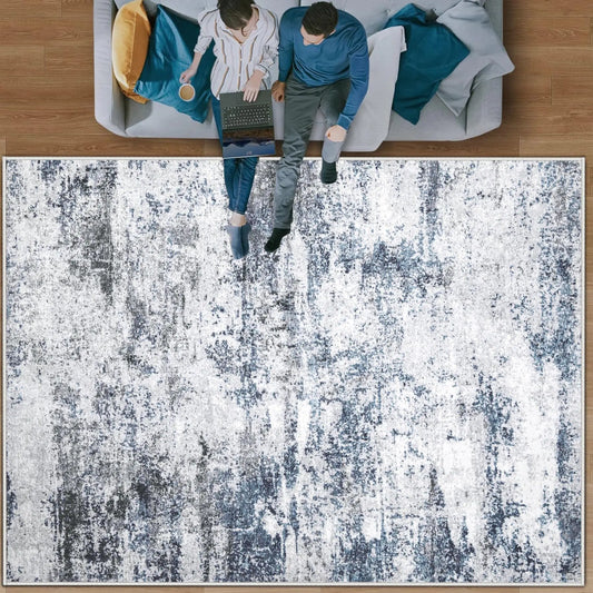 🏠 5x7 Modern Abstract Area Rug - Multi Blue Machine Washable Non-Slip