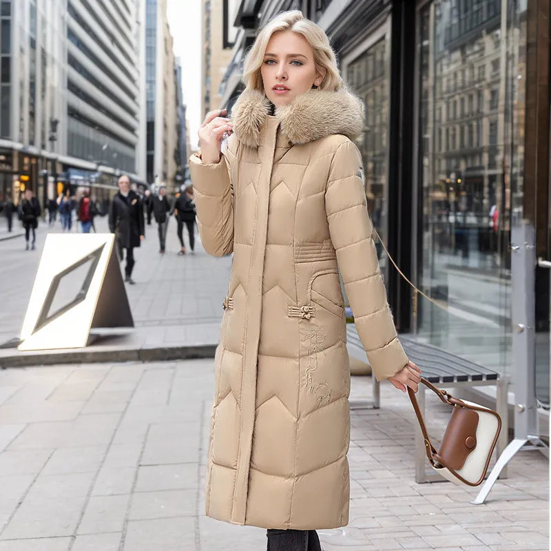 🧥: Winter Long Coat with Thickened Fur Collar - Elegant Insulated Outerwear
