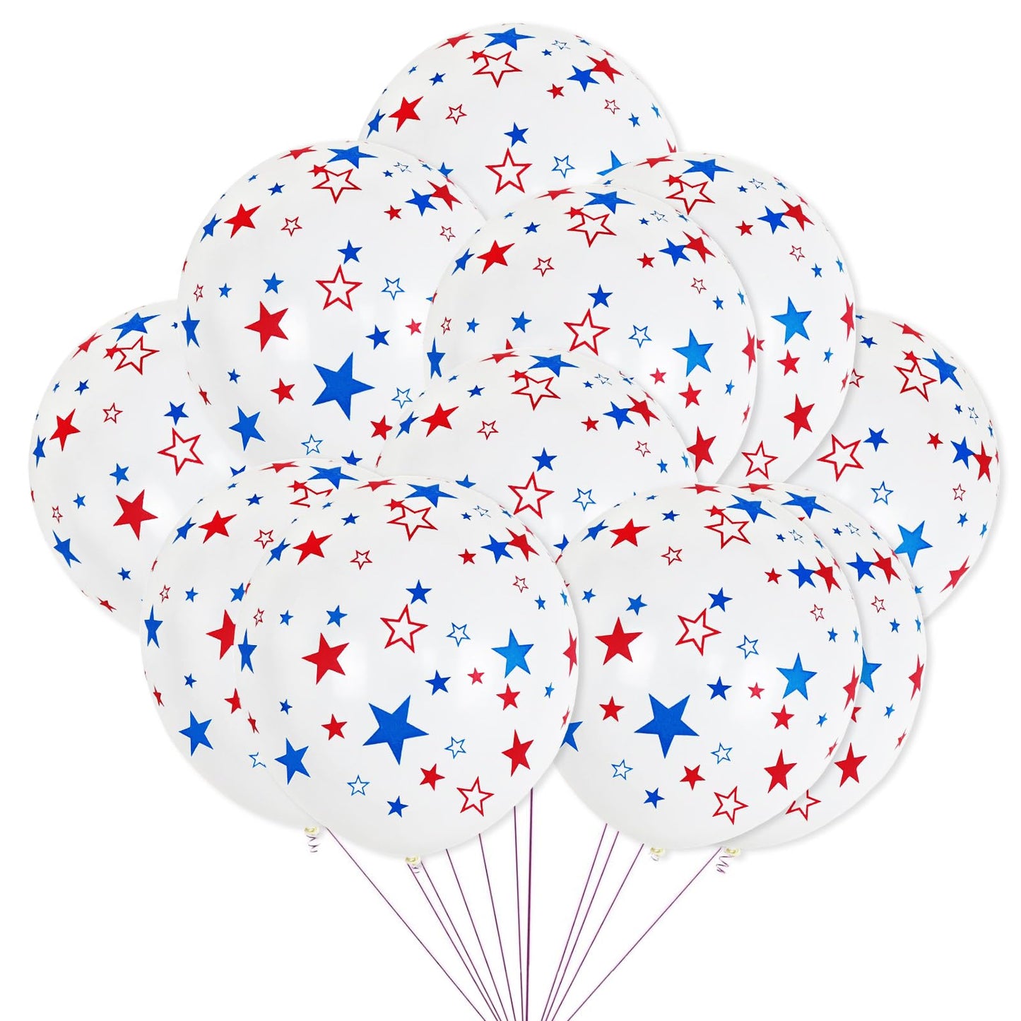 ⭐: Star Print White Balloons 50-Pack - 12" Blue Red Star Latex Balloons 4th of July Party Decor