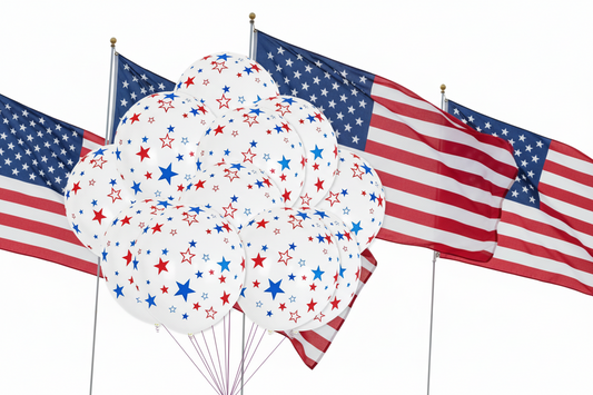 ⭐: Star Print White Balloons 50-Pack - 12" Blue Red Star Latex Balloons 4th of July Party Decor