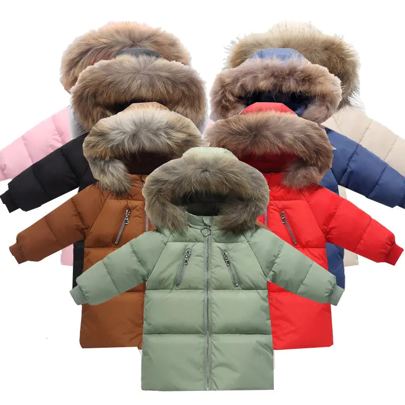 🧥: Kids' Solid Color Down Jacket with Fur Collar - Classic Winter Coat