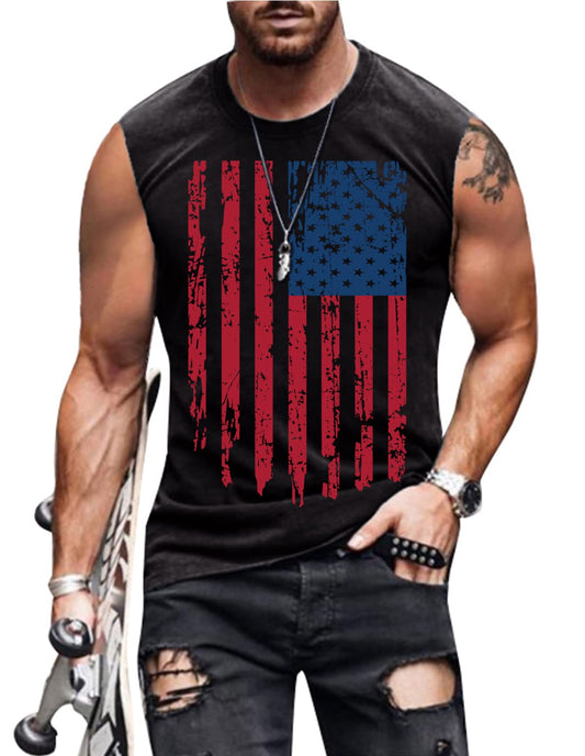💪: Men's 4th of July American Flag Muscle Tank Top - Sleeveless Gym Workout Graphic Tee