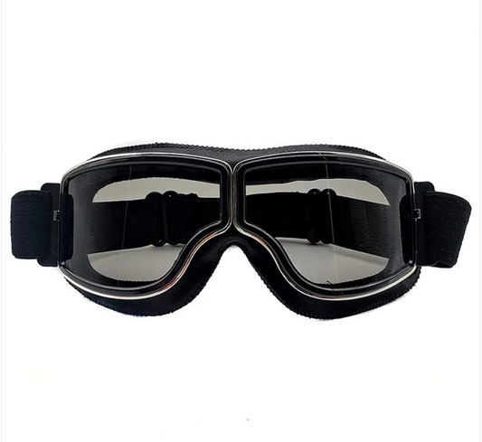 🏍️: Retro Motorcycle Helmet Goggles | Leather Frame, PC Lens, 14 Styles