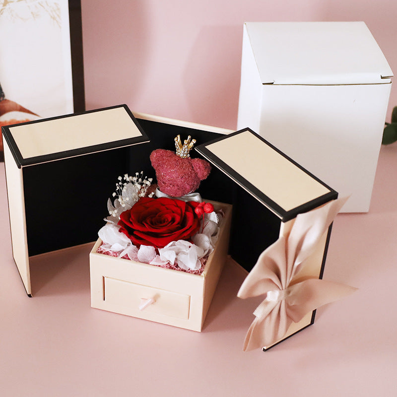 🧸: Mother's Day Double Door Bear Rose Jewelry Box - Preserved Flower Gift