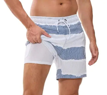 Men's Quick-Dry Double-Layer Beach Swim Trunks