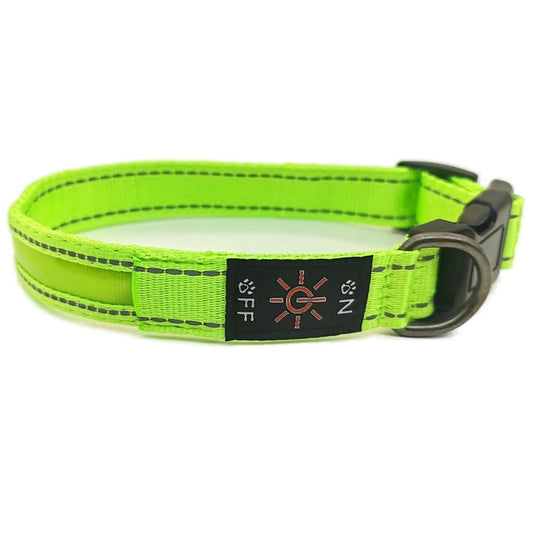 🐕: Reflective LED Dog Collar – Leather & Ribbon Design with Glow Safety Stripe in Multiple Colors & Sizes