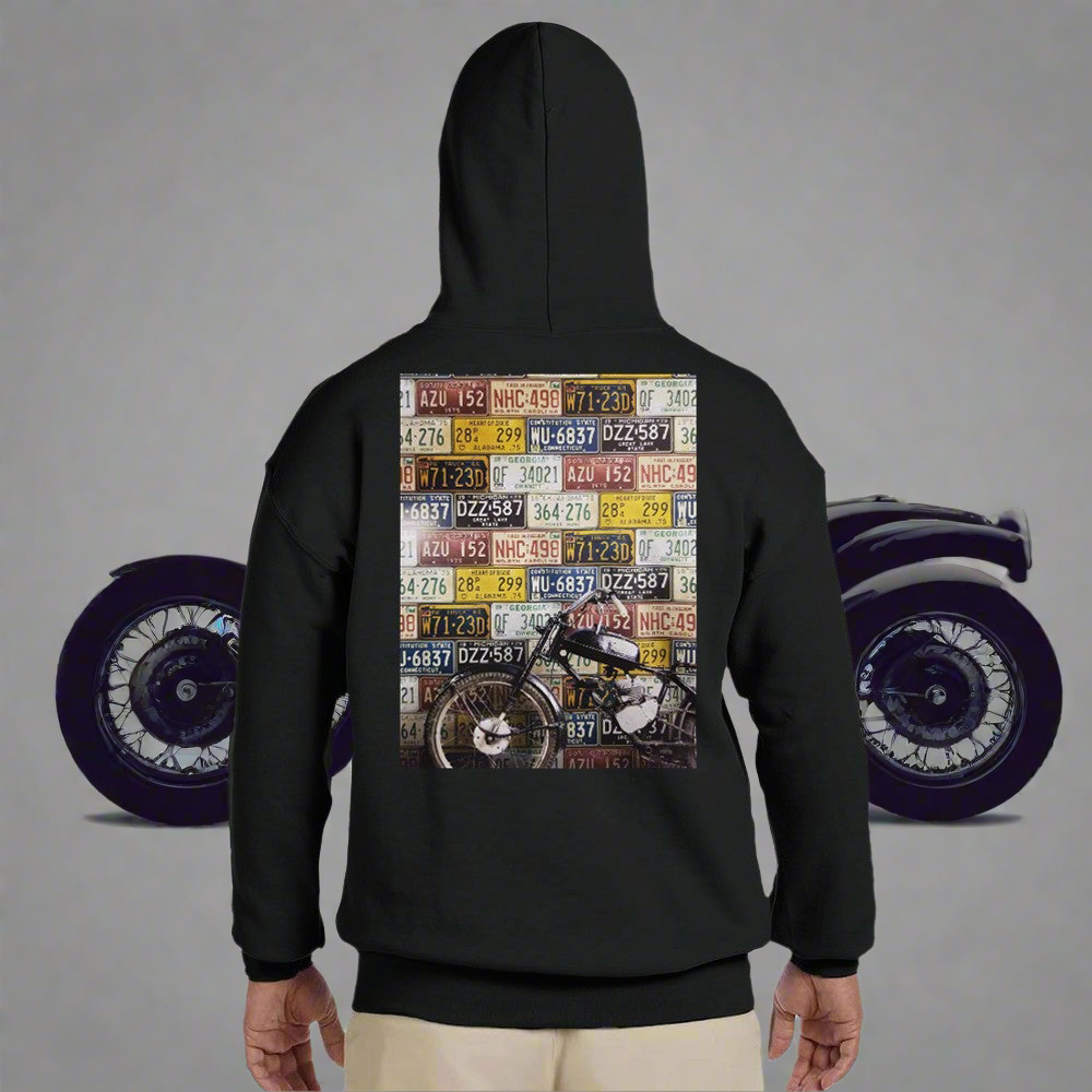 Classic Motorcycle Pattern Hoodie – Available in Multiple Colors able to PERSONALIZABLE text feature